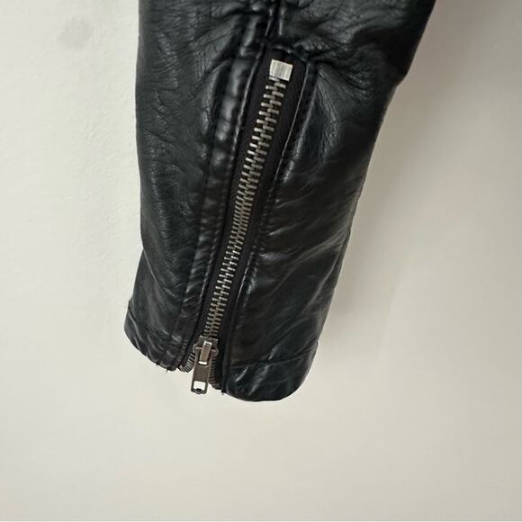 Free People Black Leather Jacket Asymmetrical Design Size 6 - Picture 5 of 11